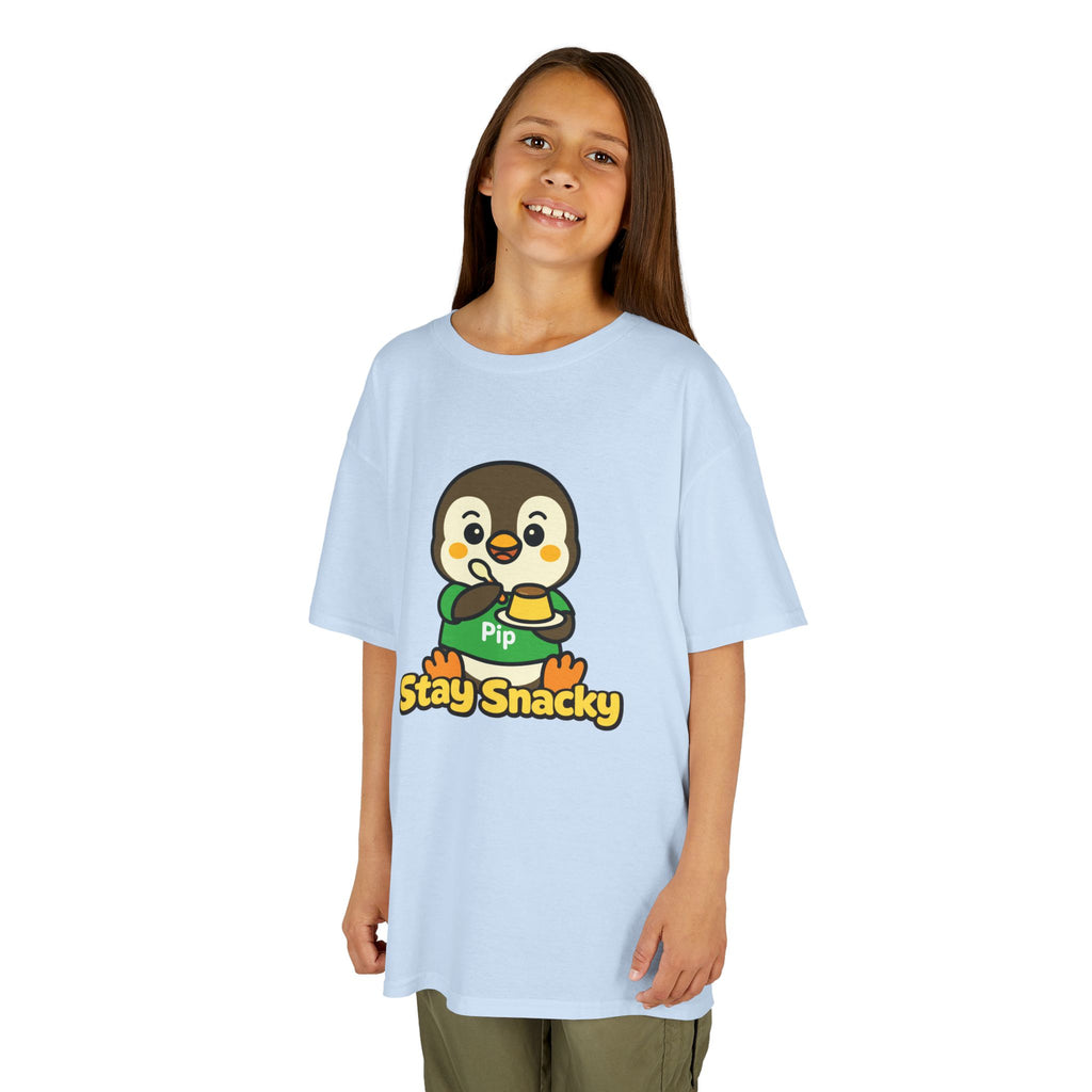 Stay Snacky Kids T-Shirt – Pip Penguin Pudding Cute Character Graphic Tee