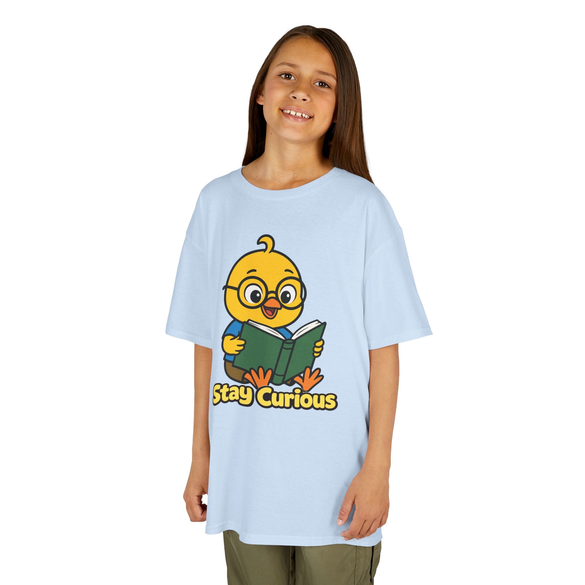 Stay Curious Kids T-Shirt – Nerdy Chicky Reading Book Graphic Tee