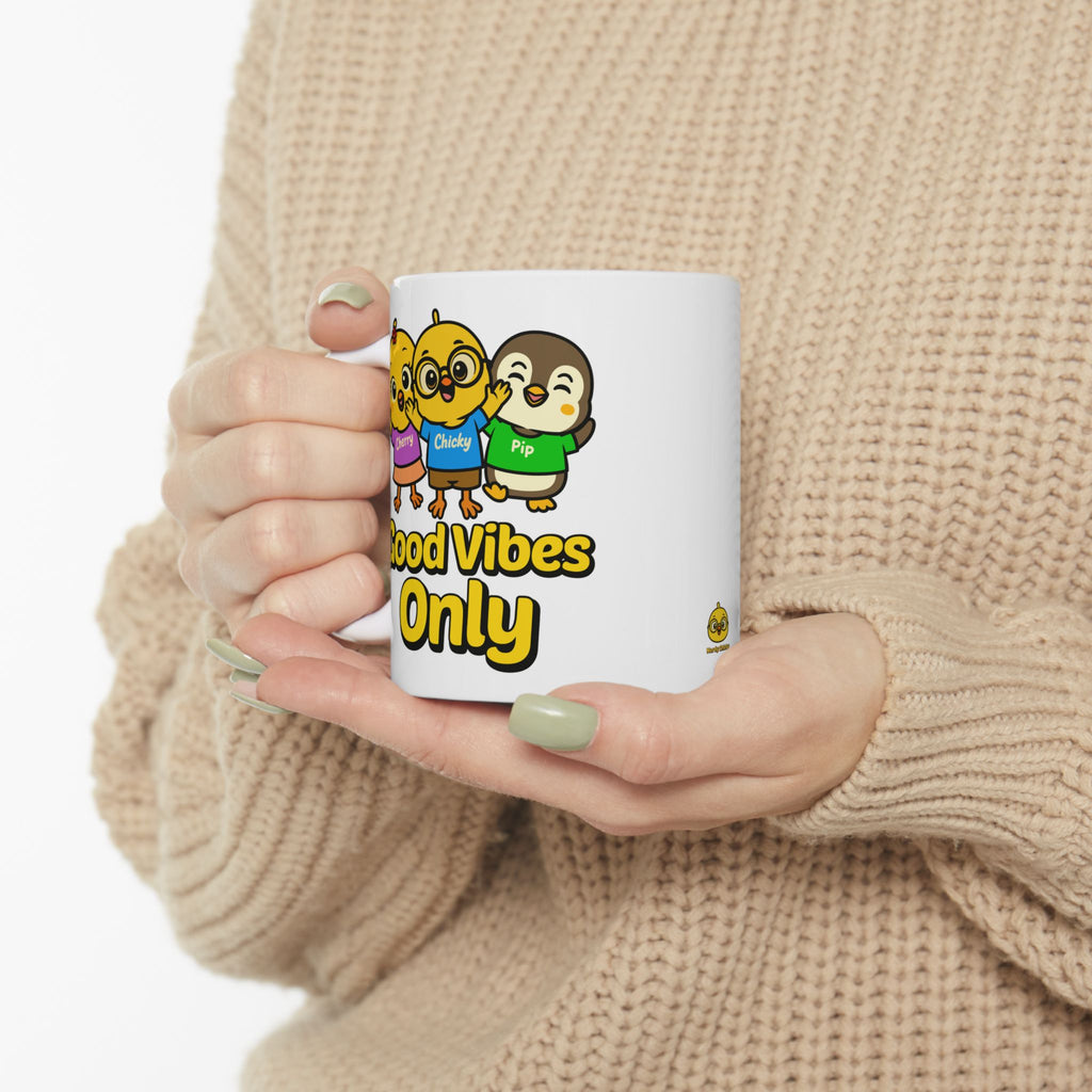 Good Vibes Only Cute Cartoon Mug | Chicky Cherry Pip | Fun Kids Mug