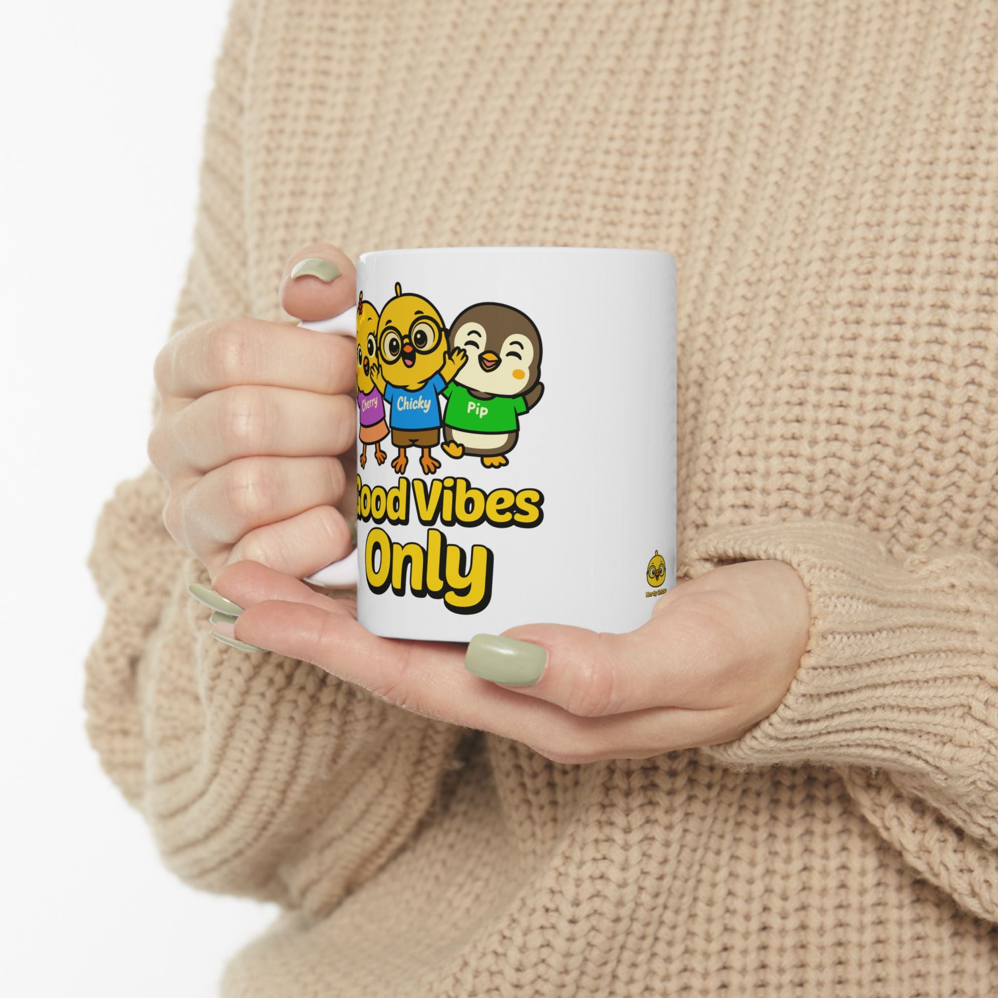 Good Vibes Only Cute Cartoon Mug | Chicky Cherry Pip | Fun Kids Mug