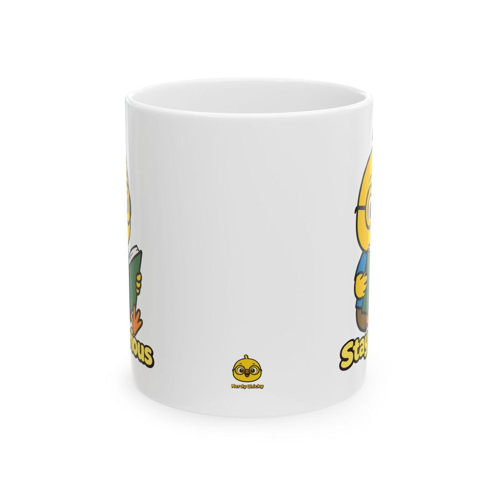 Stay Curious Mug – Nerdy Chicky Reading Book Cute Character Coffee Cup