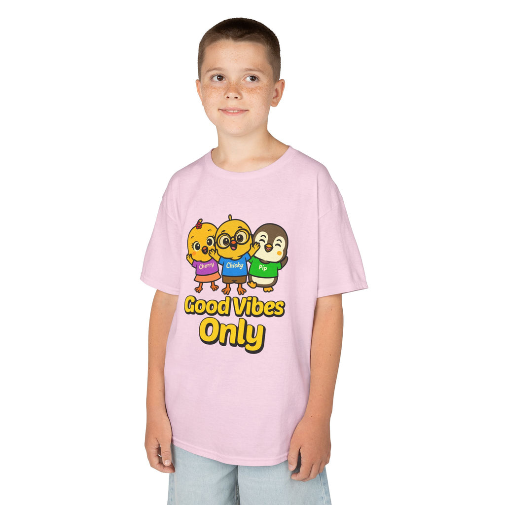 Good Vibes Only Kids T-Shirt – Chicky Cherry Pip Cute Cartoon Tee | Nerdy Chicky Positive Graphic Shirt