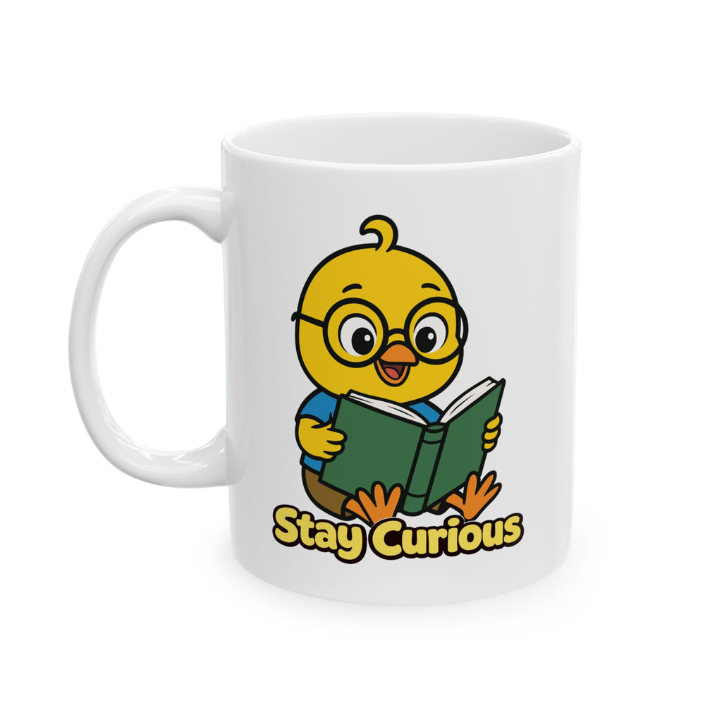 Stay Curious Mug – Nerdy Chicky Reading Book Cute Character Coffee Cup