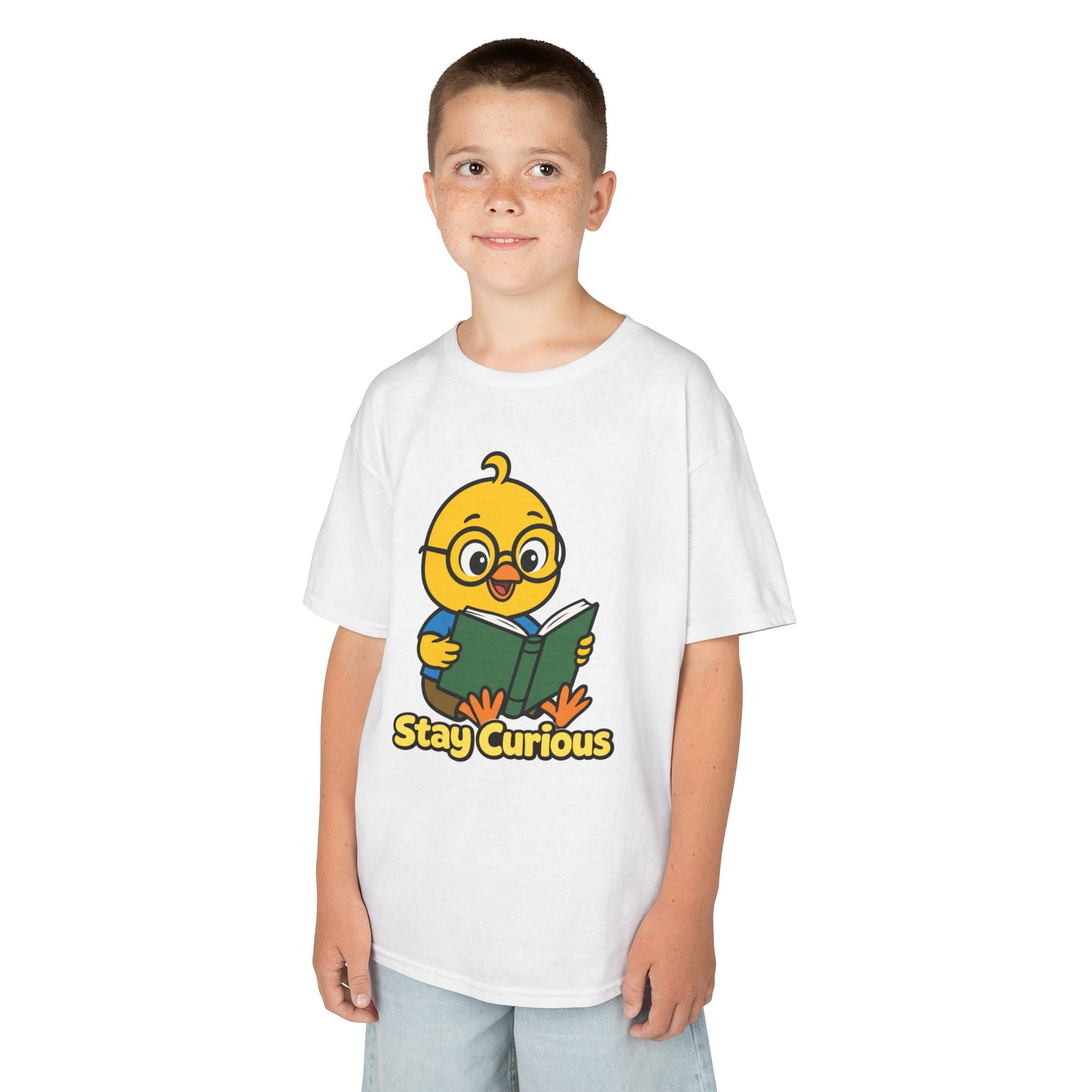 Stay Curious Kids T-Shirt – Nerdy Chicky Reading Book Graphic Tee