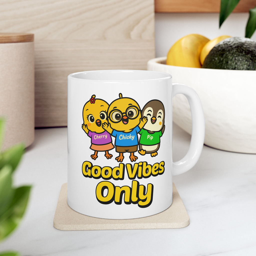 Good Vibes Only Cute Cartoon Mug | Chicky Cherry Pip | Fun Kids Mug