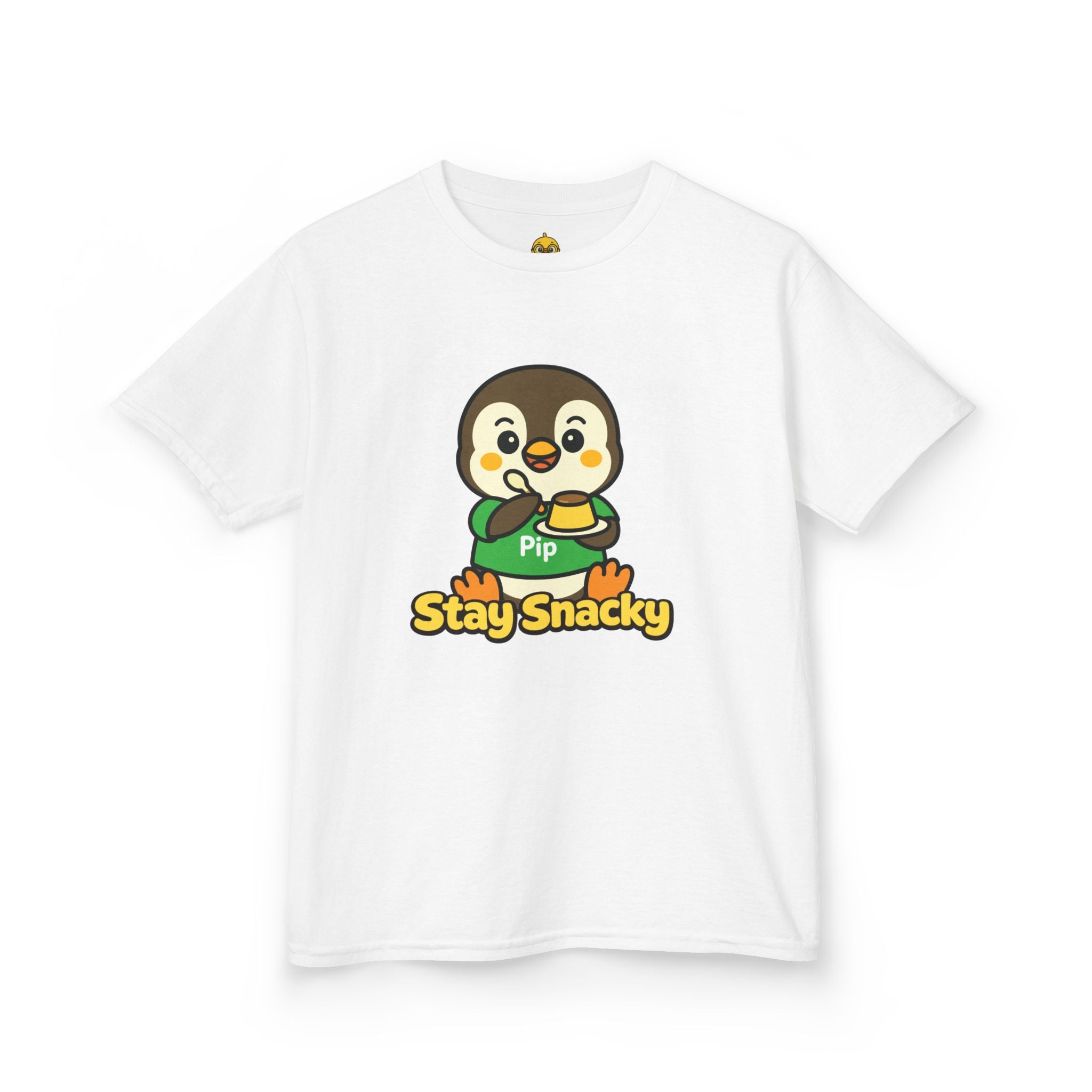 Stay Snacky Kids T-Shirt – Pip Penguin Pudding Cute Character Graphic Tee