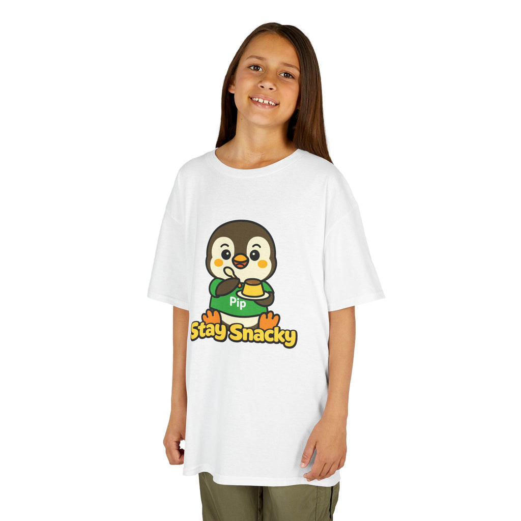 Stay Snacky Kids T-Shirt – Pip Penguin Pudding Cute Character Graphic Tee