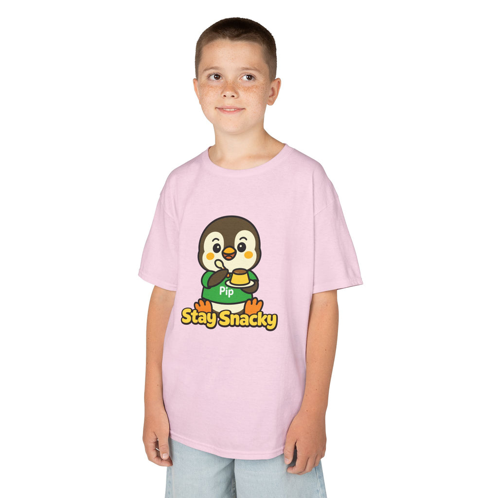 Stay Snacky Kids T-Shirt – Pip Penguin Pudding Cute Character Graphic Tee