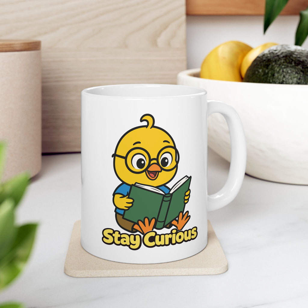 Stay Curious Mug – Nerdy Chicky Reading Book Cute Character Coffee Cup