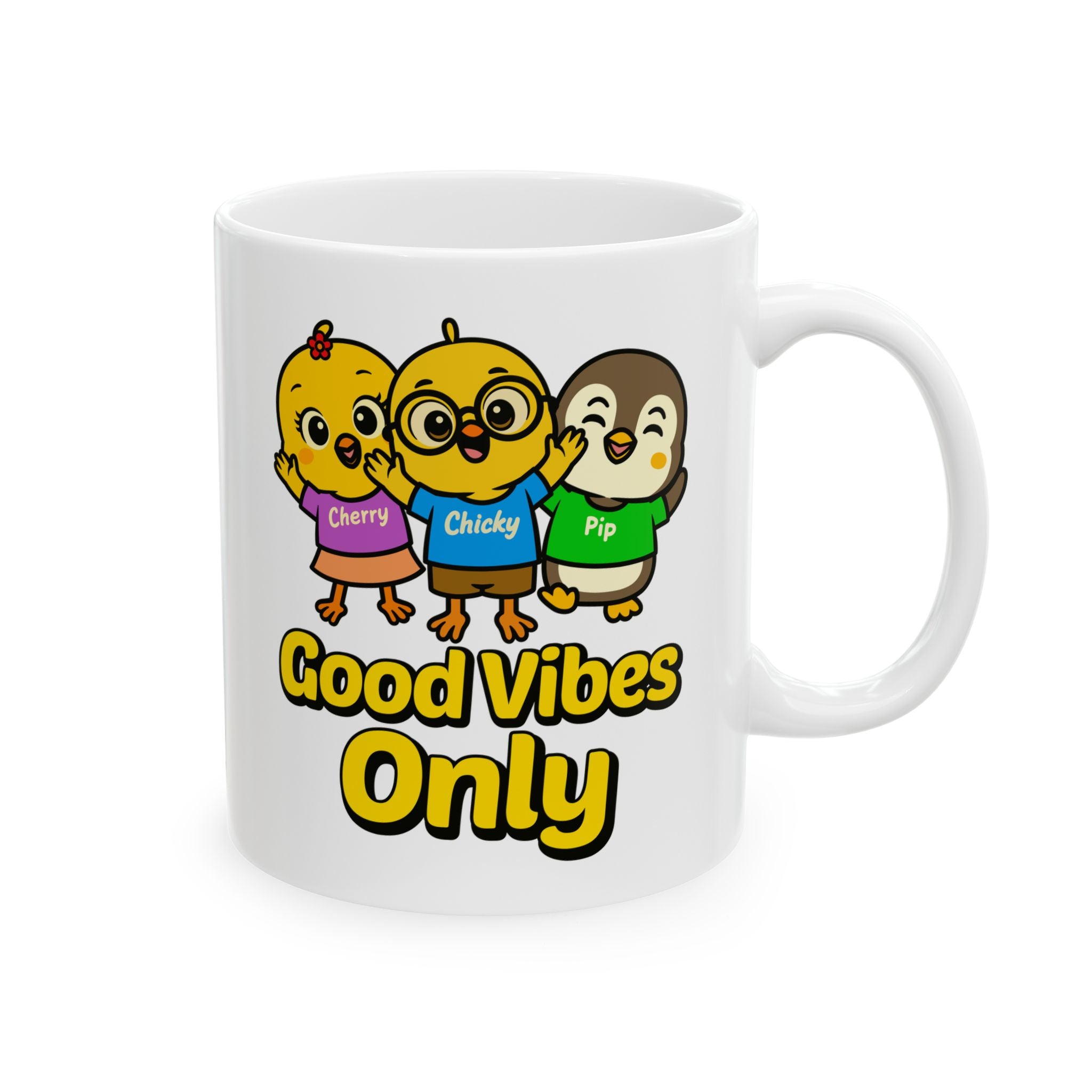 Good Vibes Only Cute Cartoon Mug | Chicky Cherry Pip | Fun Kids Mug