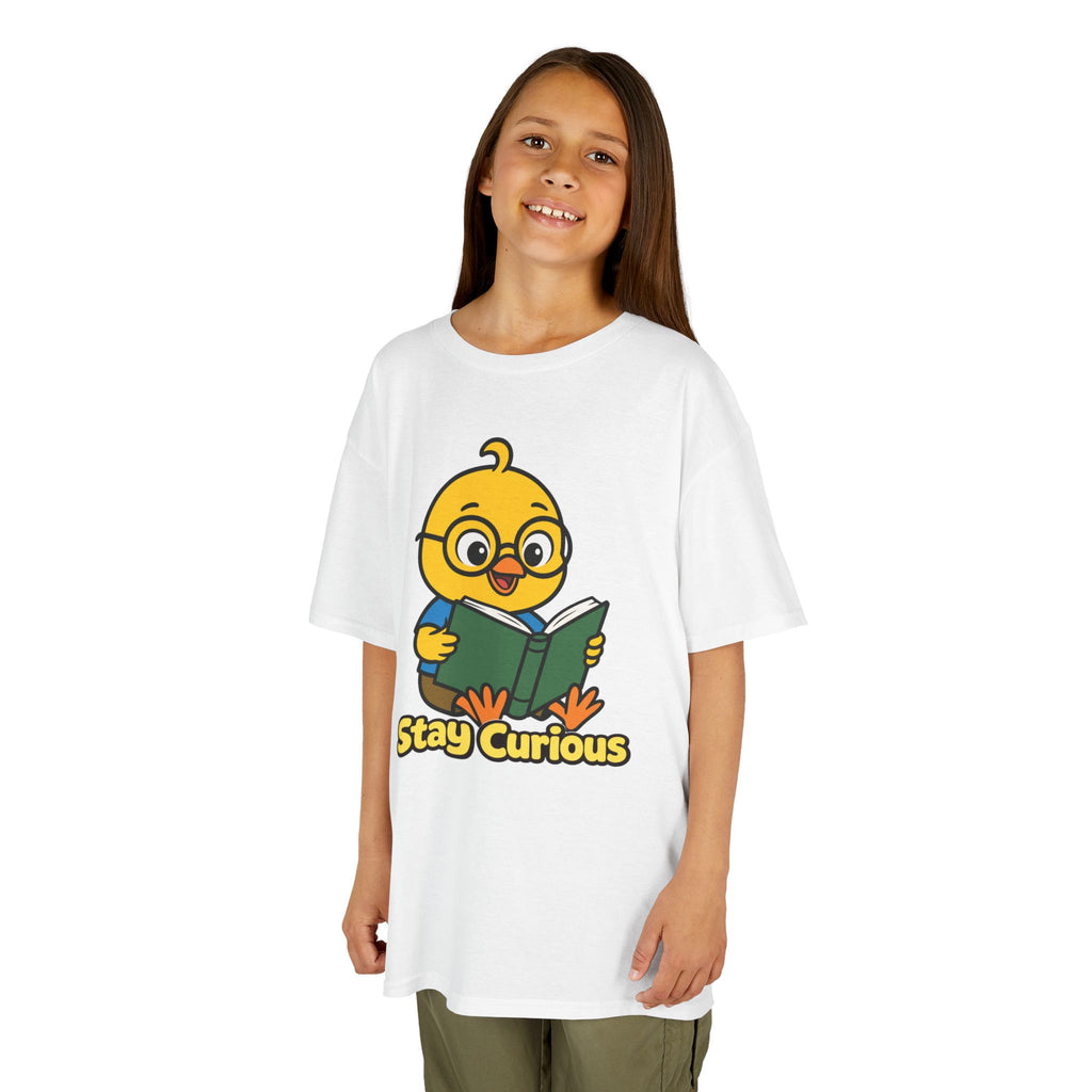 Stay Curious Kids T-Shirt – Nerdy Chicky Reading Book Graphic Tee