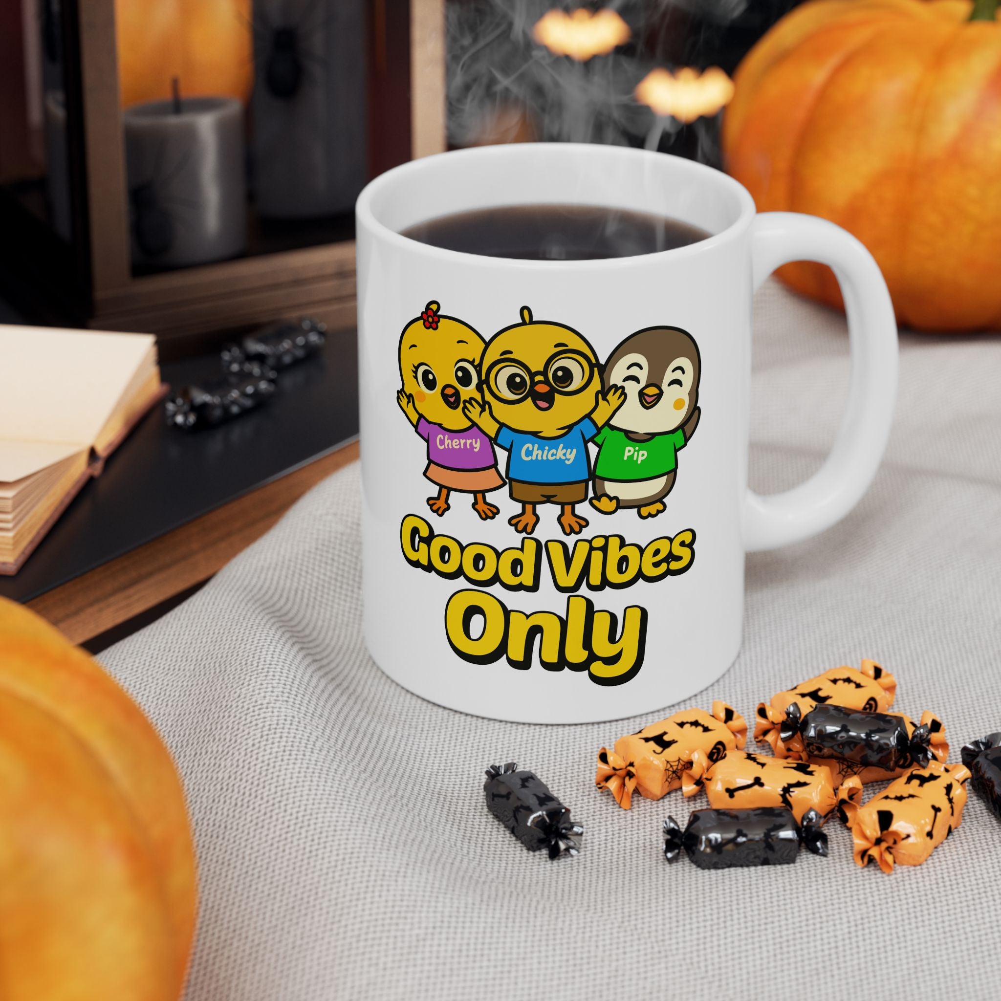 Good Vibes Only Cute Cartoon Mug | Chicky Cherry Pip | Fun Kids Mug
