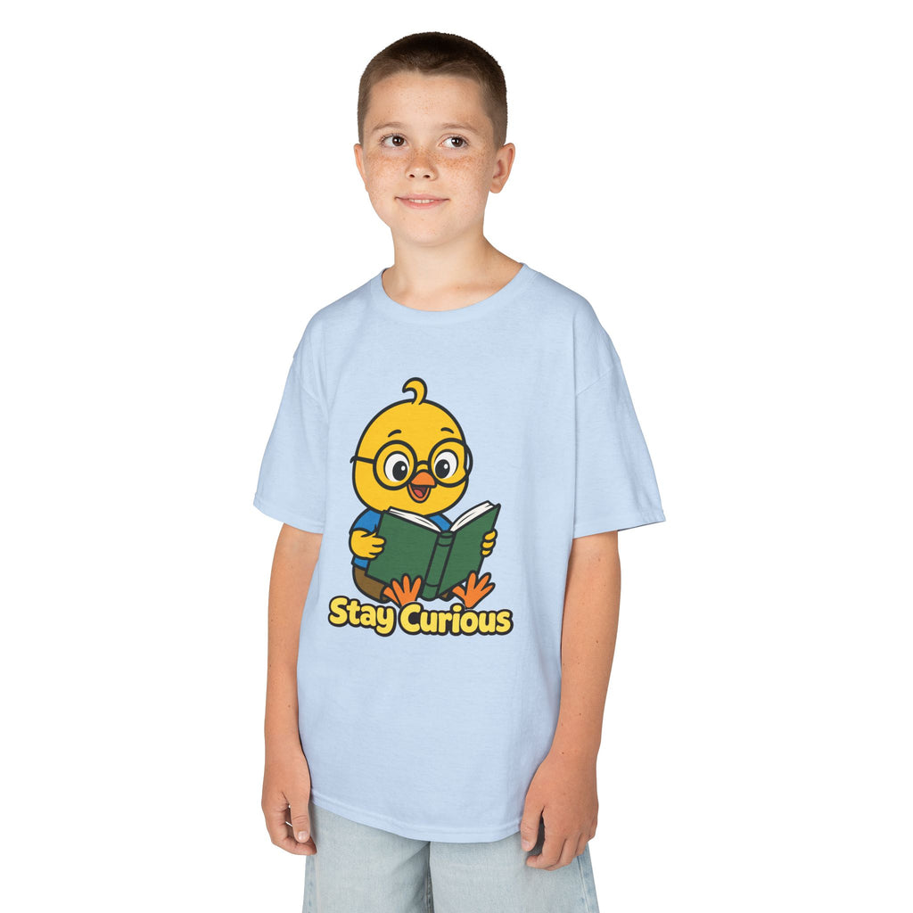 Stay Curious Kids T-Shirt – Nerdy Chicky Reading Book Graphic Tee