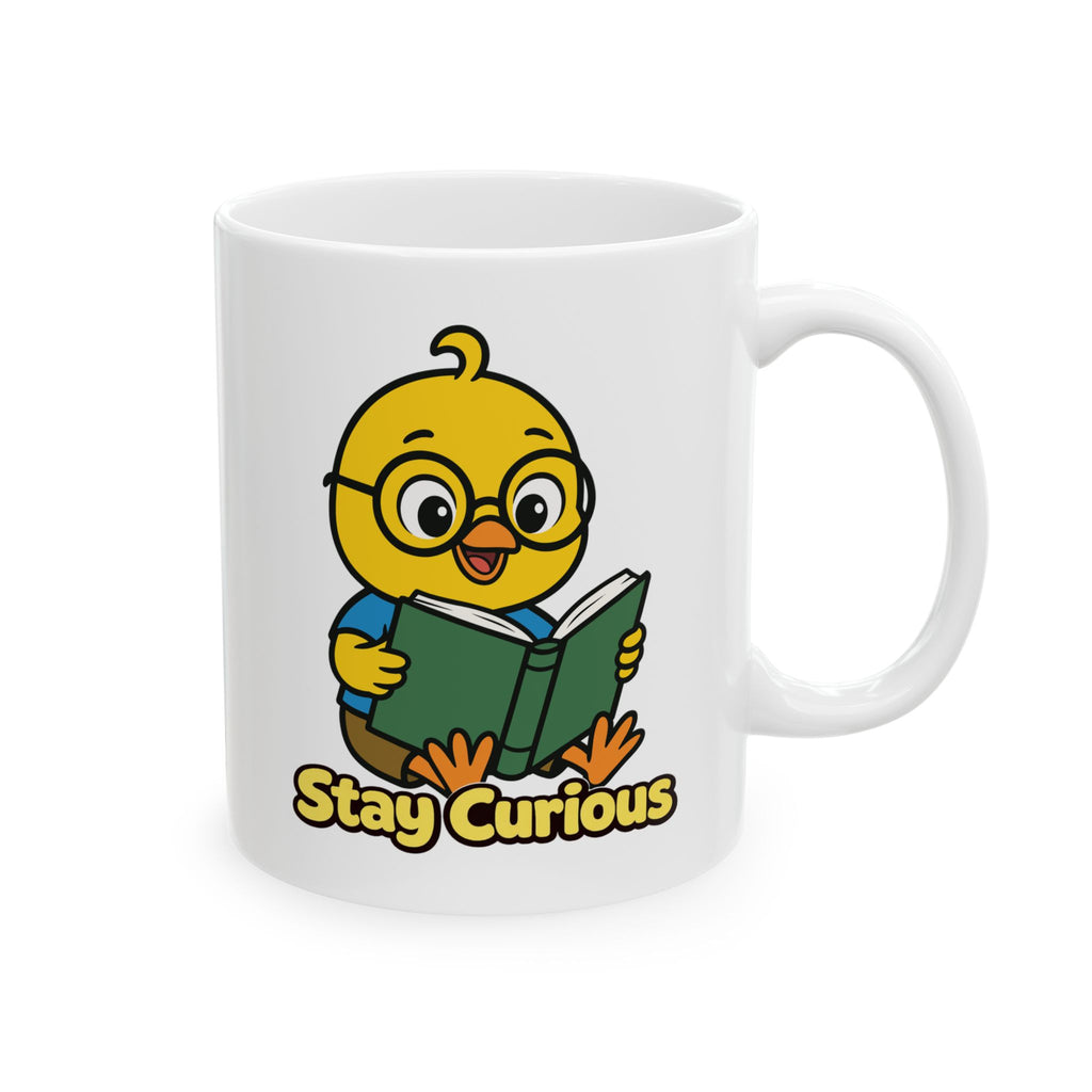 Stay Curious Mug – Nerdy Chicky Reading Book Cute Character Coffee Cup