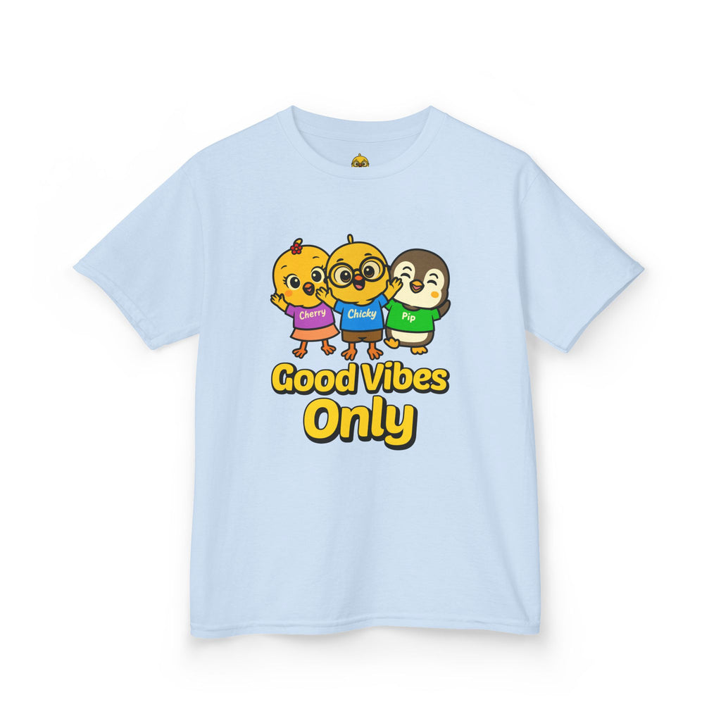 Good Vibes Only Kids T-Shirt – Chicky Cherry Pip Cute Cartoon Tee | Nerdy Chicky Positive Graphic Shirt