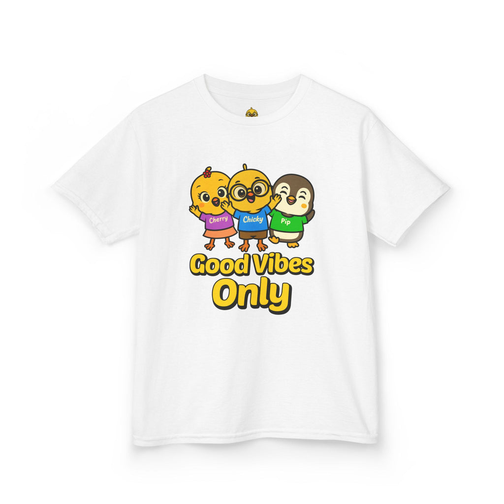 Good Vibes Only Kids T-Shirt – Chicky Cherry Pip Cute Cartoon Tee | Nerdy Chicky Positive Graphic Shirt