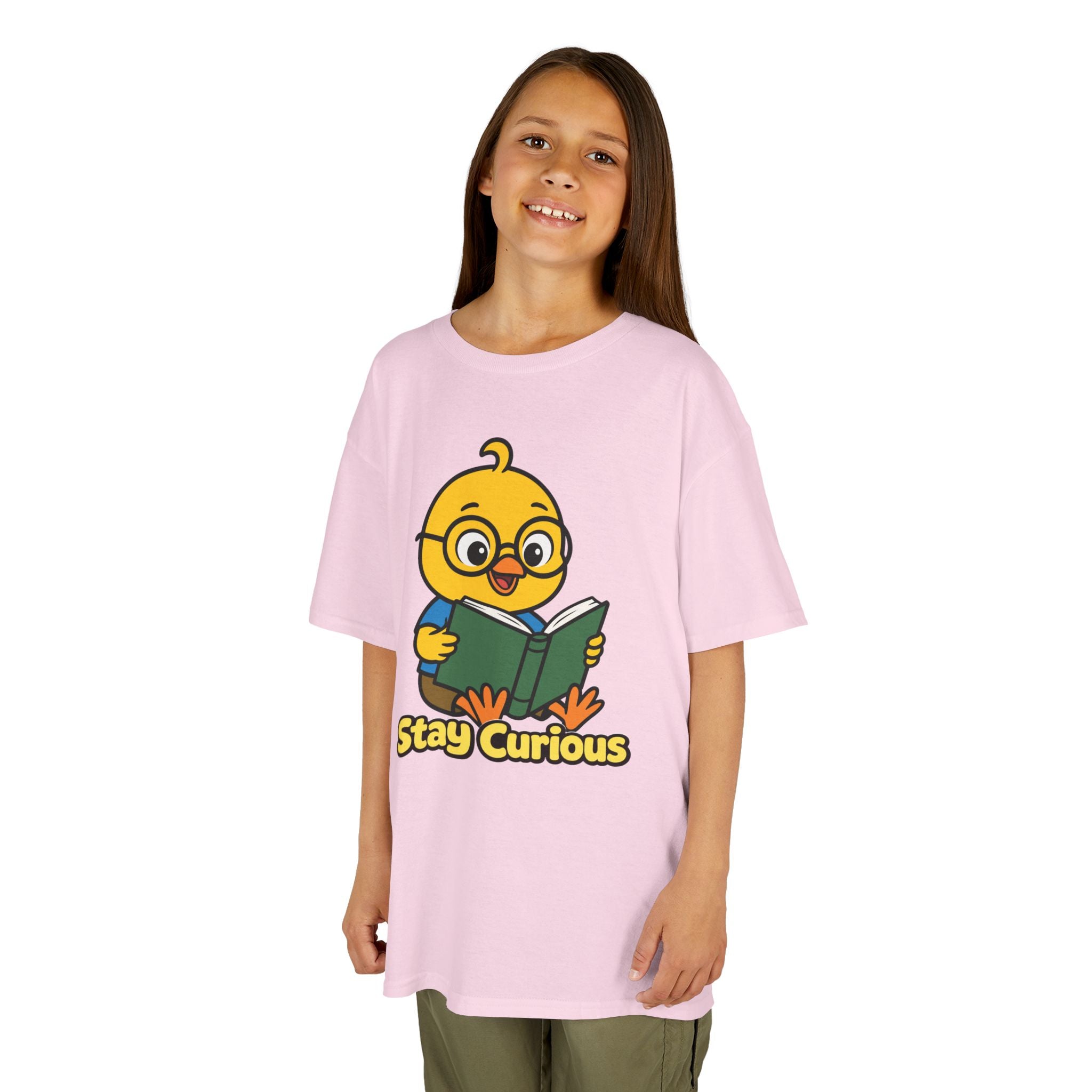 Stay Curious Kids T-Shirt – Nerdy Chicky Reading Book Graphic Tee